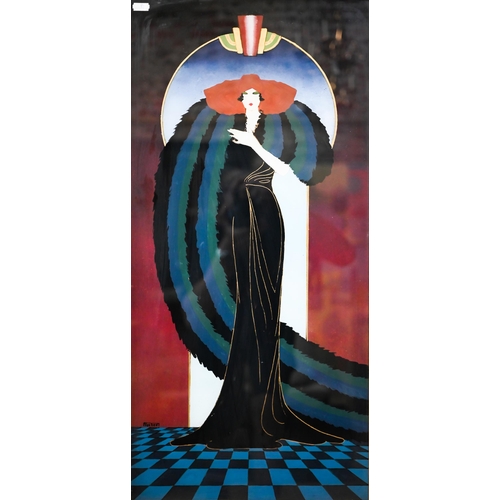 773 - Fischer - Three Art Deco style figures in the manner of Erte, reverse painted on glass, 74 x 35cm (2... 