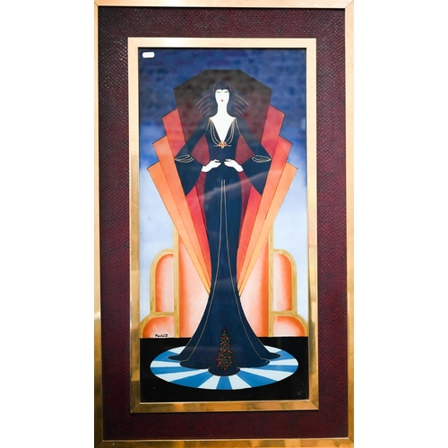 773 - Fischer - Three Art Deco style figures in the manner of Erte, reverse painted on glass, 74 x 35cm (2... 