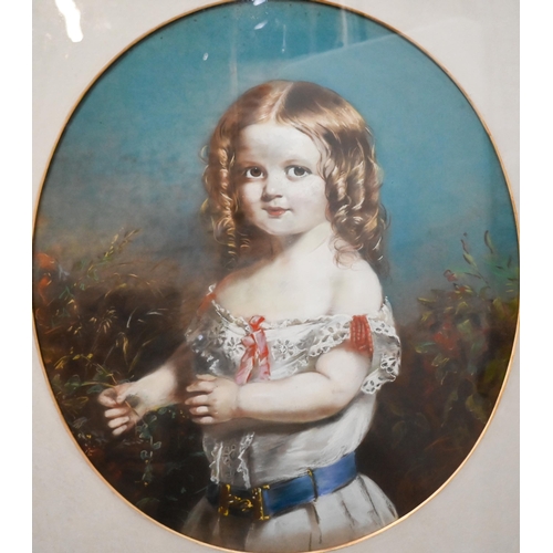 783 - Victorian school - Portrait of a young child with ringlet hair, pastel/watercolour, 65 x 57 cm