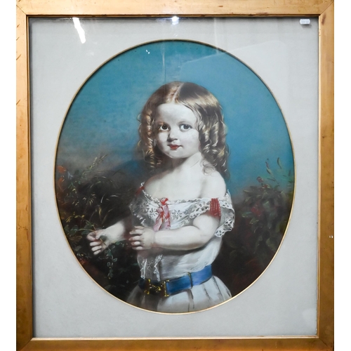 783 - Victorian school - Portrait of a young child with ringlet hair, pastel/watercolour, 65 x 57 cm