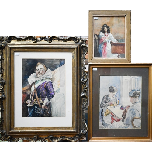 788 - Three figurative studies - Sarailo - Cavalier, watercolour, 33 x 24 cm; Young lady at spinette, wate... 