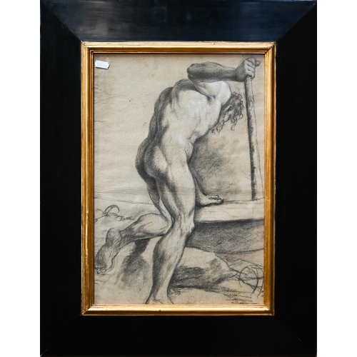 791 - A chalk and charcoal study of a classical male nude, 42 x 29 cm