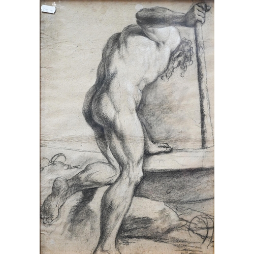 791 - A chalk and charcoal study of a classical male nude, 42 x 29 cm