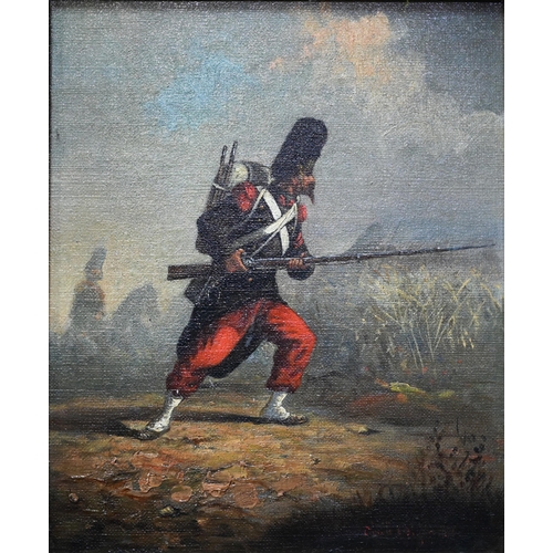 794 - Emile O.... - French military study with soldier holding bayonet, oil on board, indistinctly signed ... 