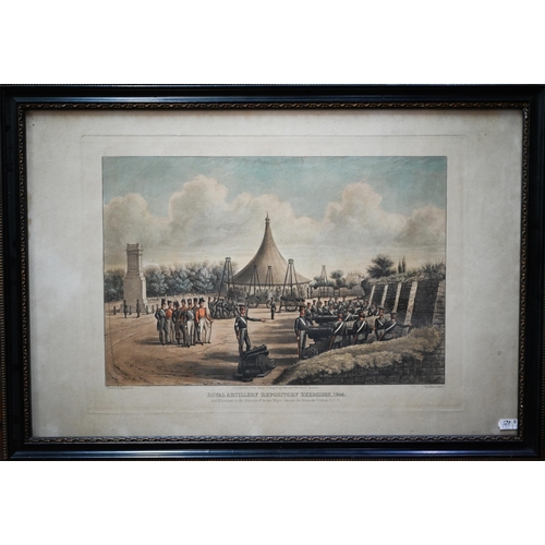 795 - Two Royal Artillery military engravings - 'Rocket Practice in the Marshes', pub Grant 1845, 29 x 41 ... 