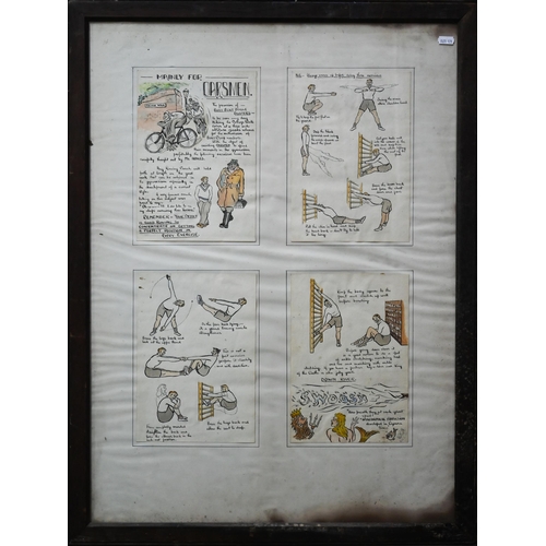 796 - Winchester College interest - Two hand-drawn and coloured exercise instructions for oarsmen and athl... 