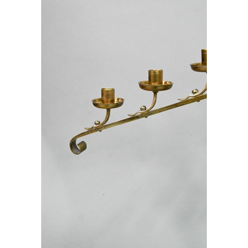 849 - A large pair of antique brass candelabra, the single socket with detachable nine arm sockets, on tur... 