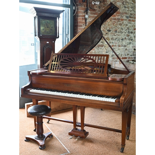 A Bechstein Model A grand piano in the Sheraton Revival style c.1907, the inlaid satinwood case with iron frame no. 79484, raised on dual square tapering legs to brass castors, 181 cm ling x 140 cm wide 
