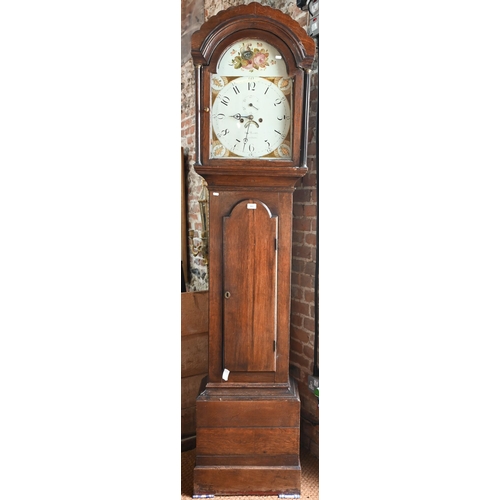 861 - Edw. Elliot, Lenham, a 19th century 8-day oak longcase clock, the enamelled arched dial with subsidi... 