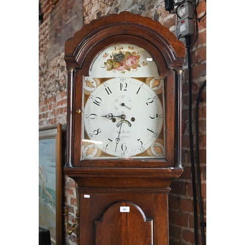 861 - Edw. Elliot, Lenham, a 19th century 8-day oak longcase clock, the enamelled arched dial with subsidi... 