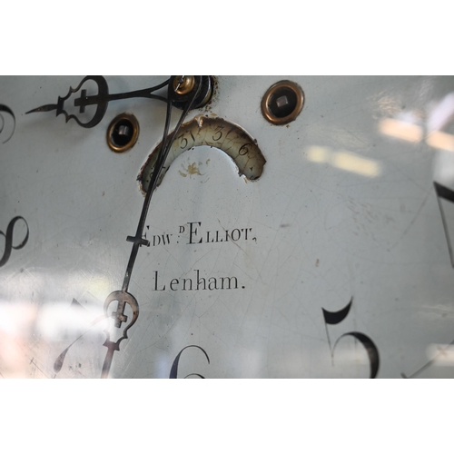 861 - Edw. Elliot, Lenham, a 19th century 8-day oak longcase clock, the enamelled arched dial with subsidi... 