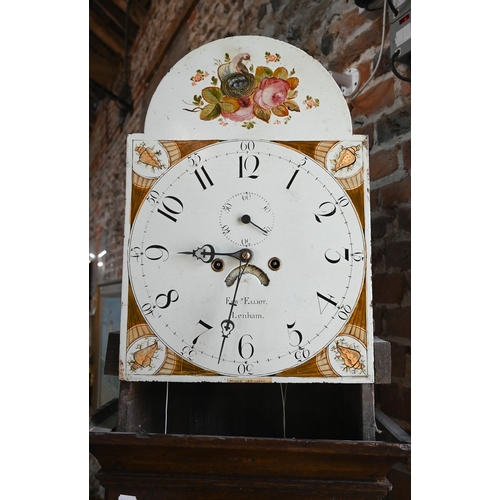 861 - Edw. Elliot, Lenham, a 19th century 8-day oak longcase clock, the enamelled arched dial with subsidi... 