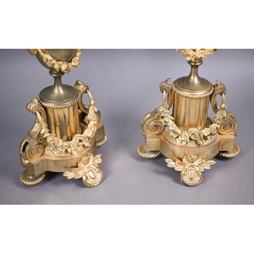 871 - A pair of late 19th century gilt metal five light floral mantel candelabra, 50 cm h (2)