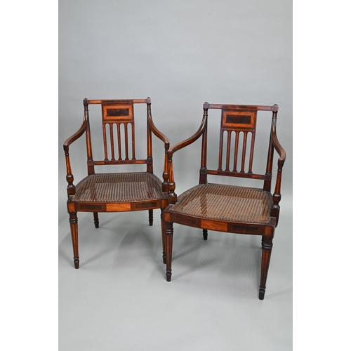 884 - AMENDMENT - NO SEAT PADS A pair of 19th century Sheraton style armchairs, satinwood inlaid mahogany ... 