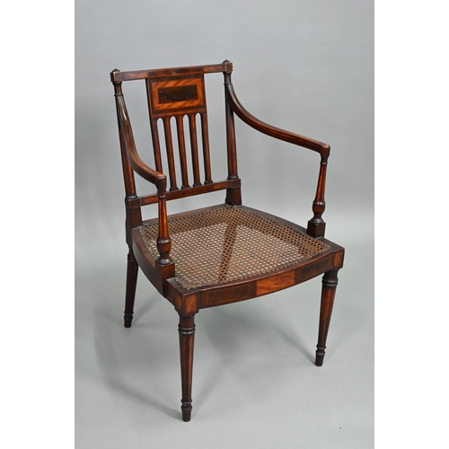 884 - AMENDMENT - NO SEAT PADS A pair of 19th century Sheraton style armchairs, satinwood inlaid mahogany ... 