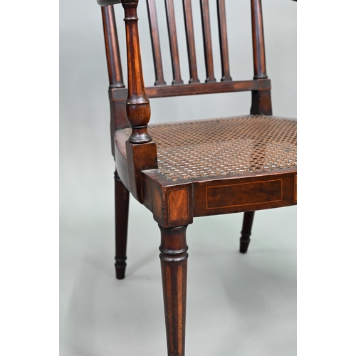 884 - AMENDMENT - NO SEAT PADS A pair of 19th century Sheraton style armchairs, satinwood inlaid mahogany ... 