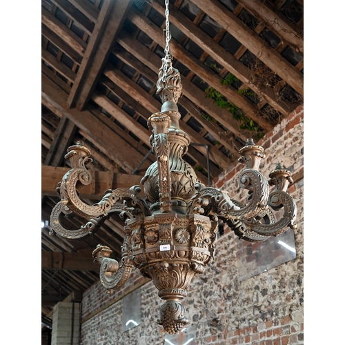 886 - A substantial Italian baroque style carved giltwood and composite eight branch chandelier, 19th cent... 