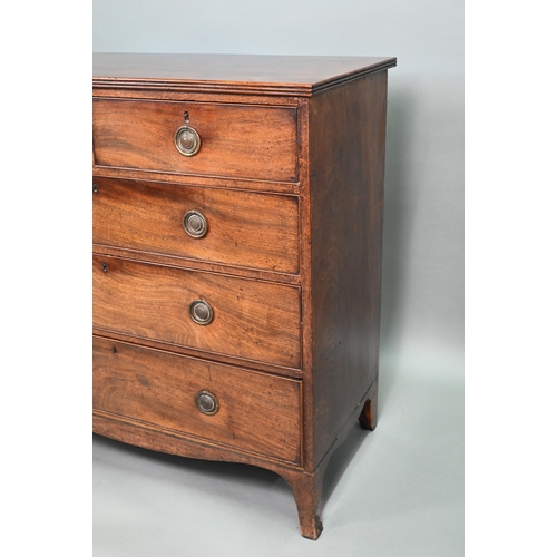 890 - A Georgian mahogany chest of two short over three long graduated drawers, raised on splay bracket fe... 