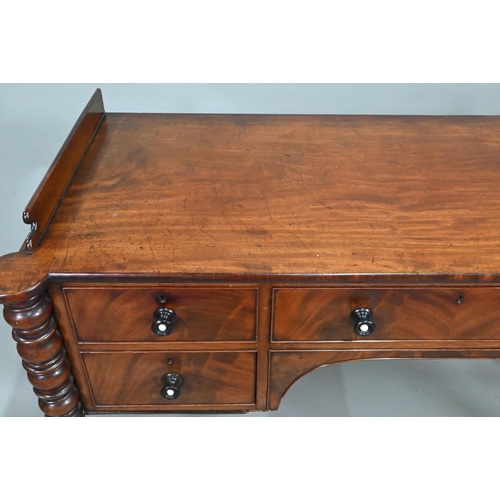 924 - A Victorian kneehole five drawer sideboard, the top with raised gallery sides (back missing) and lob... 