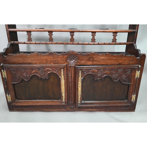 938 - Amended Measurements -  An antique provincial French oak high dresser, the three tier rack with pier... 