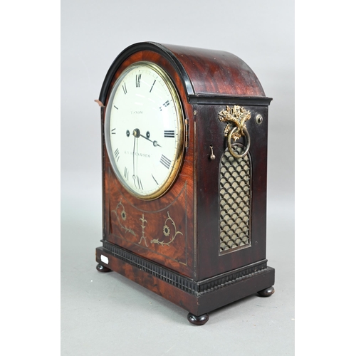 972 - T Snow, Knaresborough, a Regency brass inlaid mahogany cased 8-day repeat twin fusee bracket clock, ... 