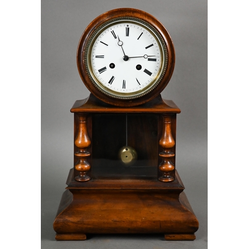 973 - A Victorian mahogany drum cased mantel clock, the eight day two train movement striking on a bell, o... 