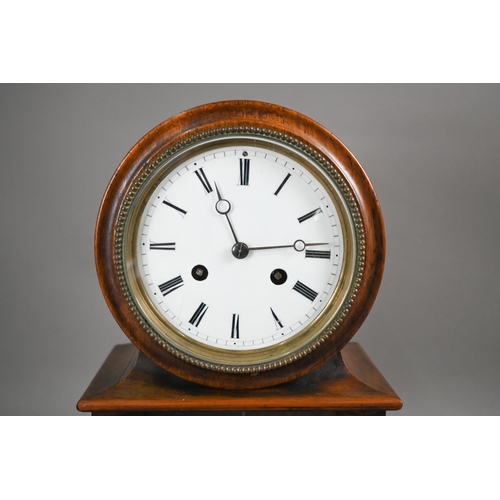 973 - A Victorian mahogany drum cased mantel clock, the eight day two train movement striking on a bell, o... 