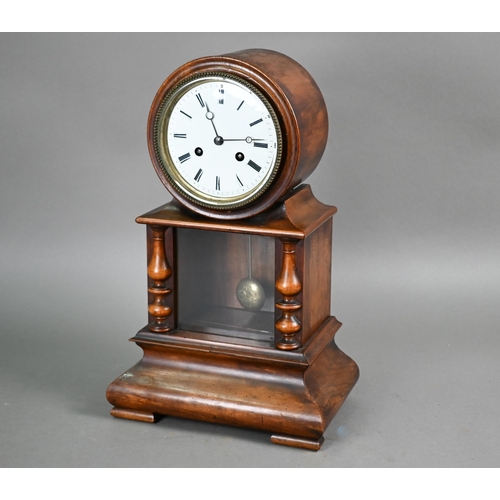 973 - A Victorian mahogany drum cased mantel clock, the eight day two train movement striking on a bell, o... 