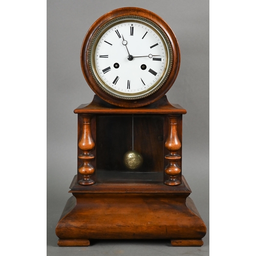 973 - A Victorian mahogany drum cased mantel clock, the eight day two train movement striking on a bell, o... 