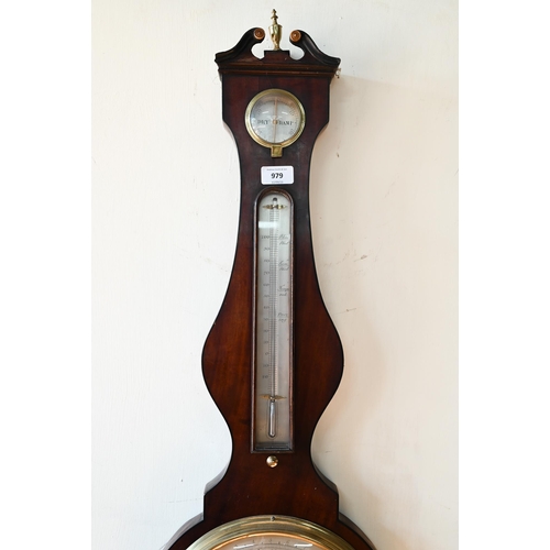 979 - J Lione, London, a Victorian satinwood cased wheel barometer, with engraved silvered dial, thermomet... 