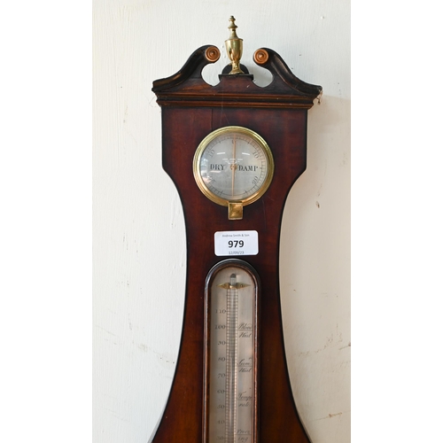 979 - J Lione, London, a Victorian satinwood cased wheel barometer, with engraved silvered dial, thermomet... 