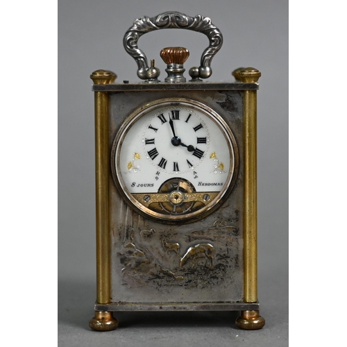 982 - A trio of miniature carriage clocks; Elliott & Son, london, a brass cased French single train 8-... 