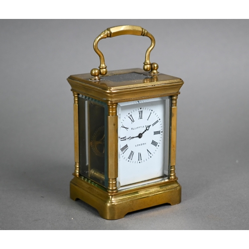 982 - A trio of miniature carriage clocks; Elliott & Son, london, a brass cased French single train 8-... 