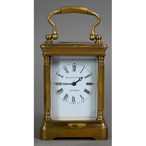 982 - A trio of miniature carriage clocks; Elliott & Son, london, a brass cased French single train 8-... 