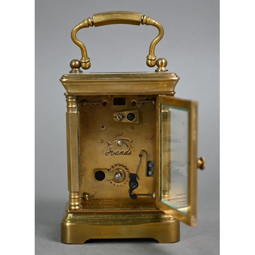 982 - A trio of miniature carriage clocks; Elliott & Son, london, a brass cased French single train 8-... 