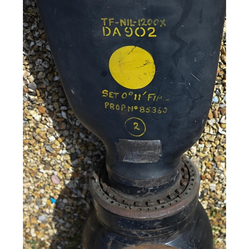 1120 - A Vintage Avro Anson aircraft twin blade propeller, black finish with yellow tips, marked 'DA 902' a... 