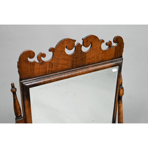 879 - A Georgian style mahogany fret framed swing toilet mirror, 55 cm w x 68 cm h