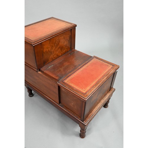 963 - A Victorian mahogany library/bed steps, with tooled leather treads, the top step with hinged tread r... 