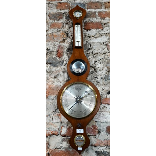 919 - Cabell, Yeovil, a Victorian walnut barometer with engraved silvered dial, 93 cm h