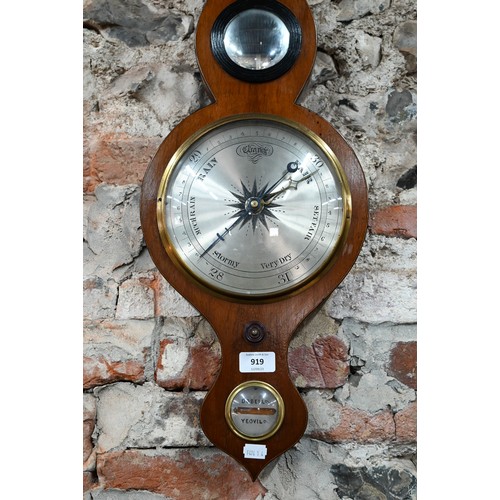 919 - Cabell, Yeovil, a Victorian walnut barometer with engraved silvered dial, 93 cm h