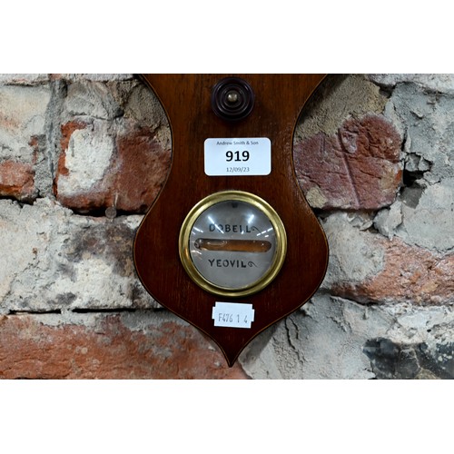 919 - Cabell, Yeovil, a Victorian walnut barometer with engraved silvered dial, 93 cm h