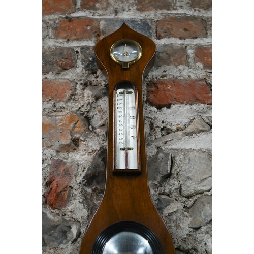 919 - Cabell, Yeovil, a Victorian walnut barometer with engraved silvered dial, 93 cm h