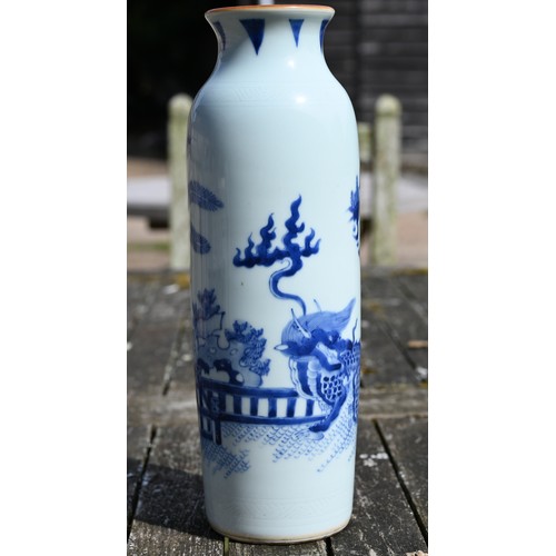 441 - A Chinese Transitional style blue and white sleeve vase, painted in rich tones of underglaze blue wi... 