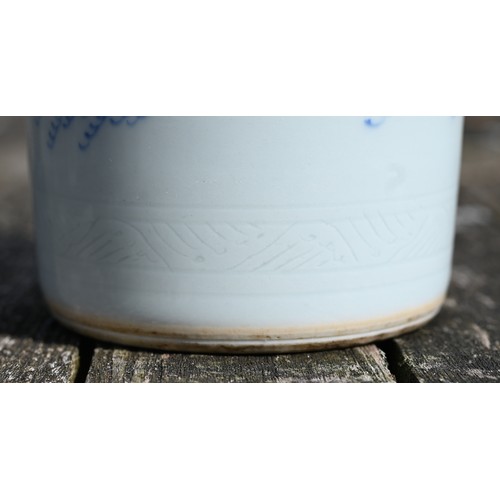 441 - A Chinese Transitional style blue and white sleeve vase, painted in rich tones of underglaze blue wi... 