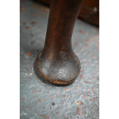 839 - An 18th century oak three drawer side table, raised on turned legs to pad feet, 76 cm w x 51 cm x 71... 