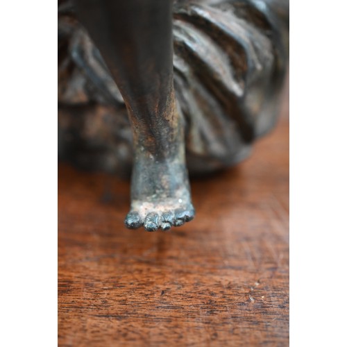 1102 - A patinated bronze nude study of a bather, unsigned, 21.5 cm high, after a renaissance bronze in the... 