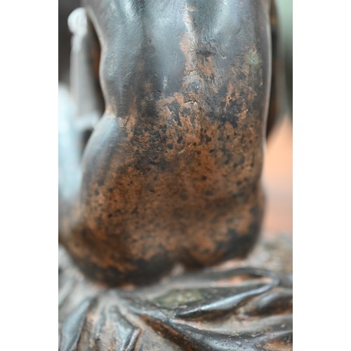 1102 - A patinated bronze nude study of a bather, unsigned, 21.5 cm high, after a renaissance bronze in the... 