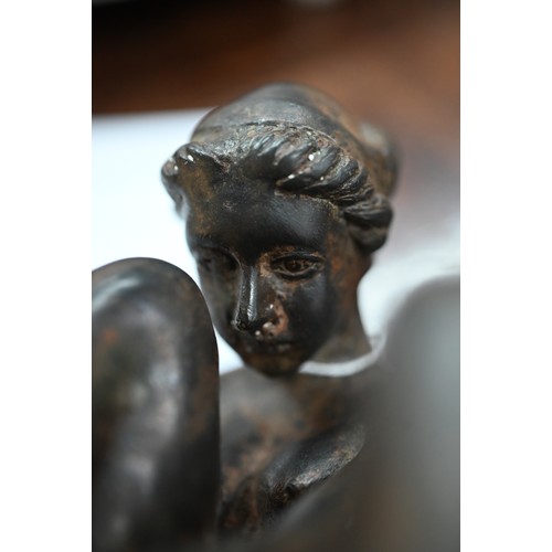 1102 - A patinated bronze nude study of a bather, unsigned, 21.5 cm high, after a renaissance bronze in the... 