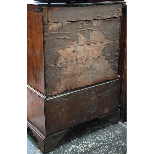 916 - An 18th century oak chest on stand, of diminutive proportions comprising three long graduated drawer... 