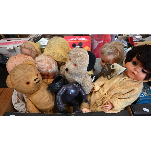 177 - #Seven various post-war dolls and two teddy-bears to/w various other soft toys and a boxed Mickey Mo... 